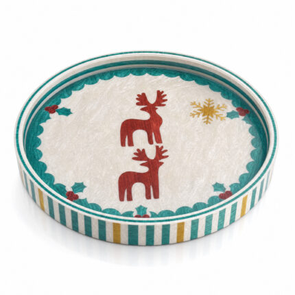 Red Reindeer on White round tray Ø45 cm on a white background