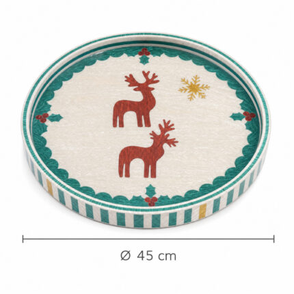 Red Reindeer on White round tray size Ø45 cm