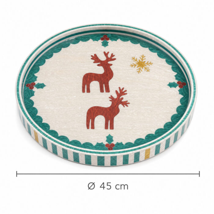 Red Reindeer on White round tray size Ø45 cm