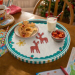 Red Reindeer on White round tray used for serving at home
