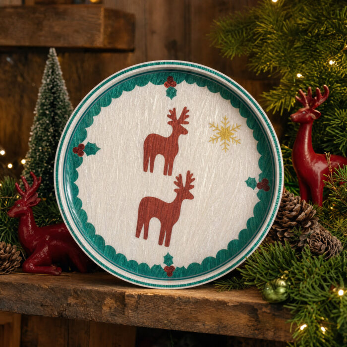 Red Reindeer on White round tray as home décor