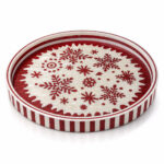 Red Snowflakes on White round tray Ø45 cm on a white background