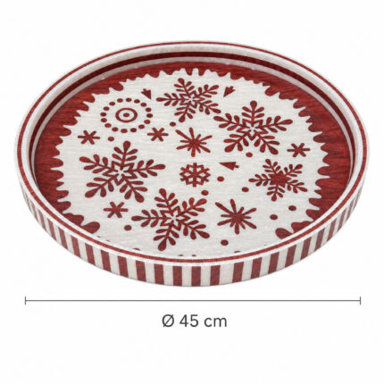Red Snowflakes on White round tray size Ø45 cm