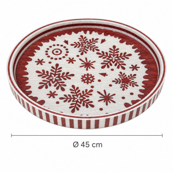 Red Snowflakes on White round tray size Ø45 cm