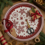 Red Snowflakes on White round tray used for serving at home