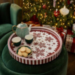 Red Snowflakes on White round tray as home décor