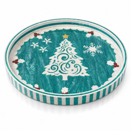 White Christmas Tree on Teal round tray Ø45 cm on a white background
