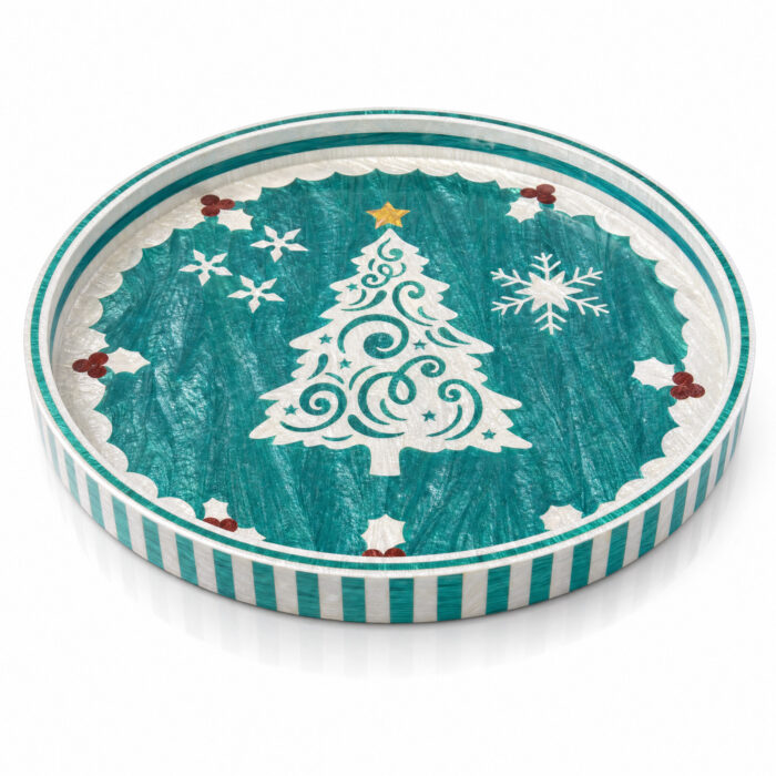 White Christmas Tree on Teal round tray Ø45 cm on a white background