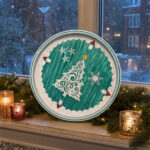 White Christmas Tree on Teal round tray as home décor