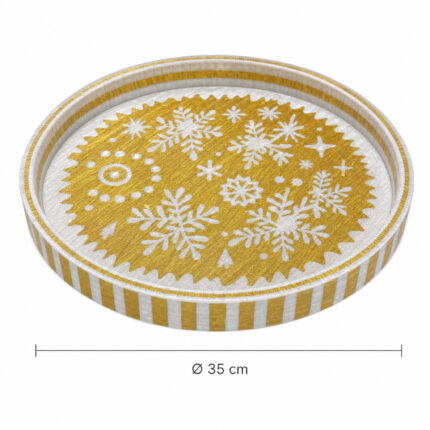 White Snowflakes on Gold round tray size Ø35 cm