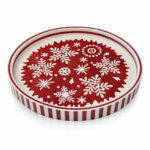 White Snowflakes on Red round tray Ø45 cm on a white background