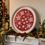 White Snowflakes on Red round tray as home décor