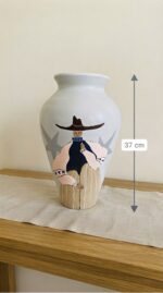 Hand-Painted Cowboy Artwork Pottery Vase for Tabletop, 37 cm, White/Beige - Image 2