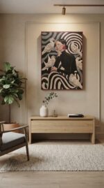 Hand-Painted Woman and White Birds Wooden Wall Art, 80 × 110 cm, Black/White