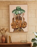 Impressionistic Portrait with Green Hat and Striped Blouse Wooden Wall Art, 73 × 105 cm - Image 2