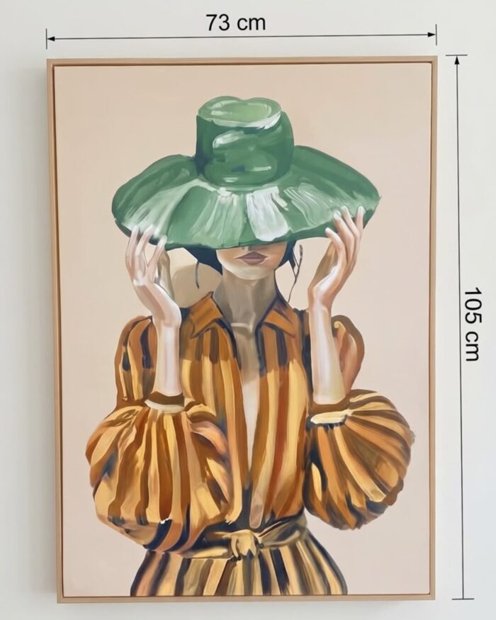Impressionistic Portrait with Green Hat and Striped Blouse Wooden Wall Art, 73 × 105 cm - Image 3