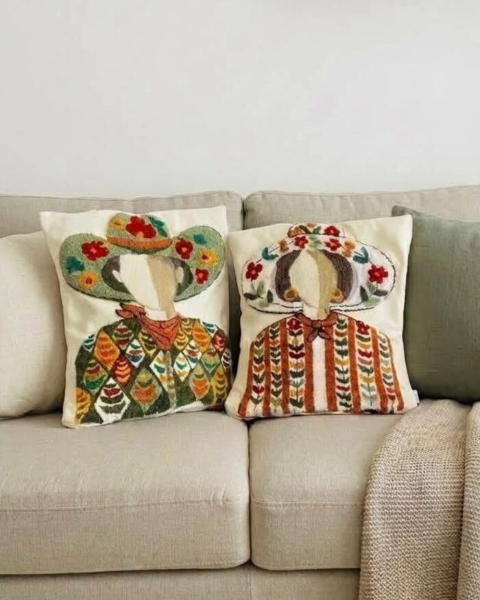 Hand-Tufted Cowboy Portrait Fabric Cushion, 45 × 45 cm, multicolor - Image 3