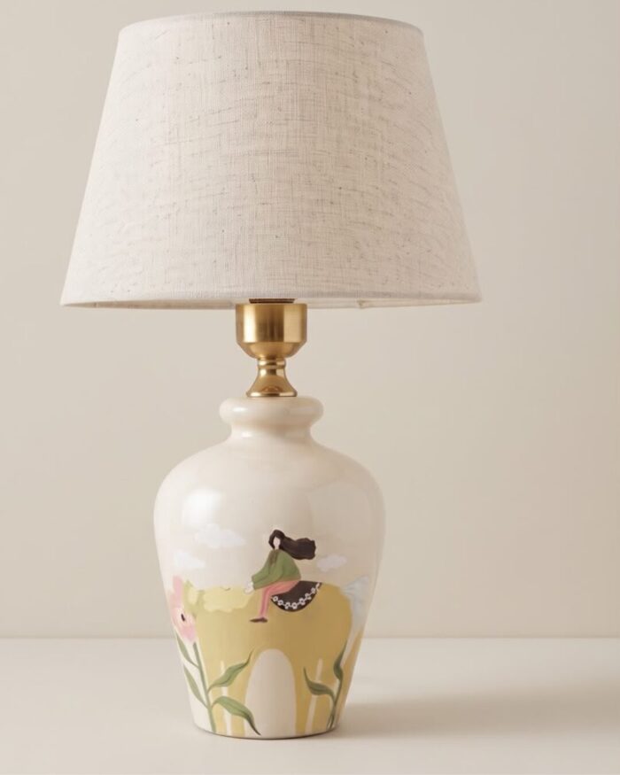 Hand-Painted Meadow Wooden Table Lamp, 40 cm, Creamy - Image 3