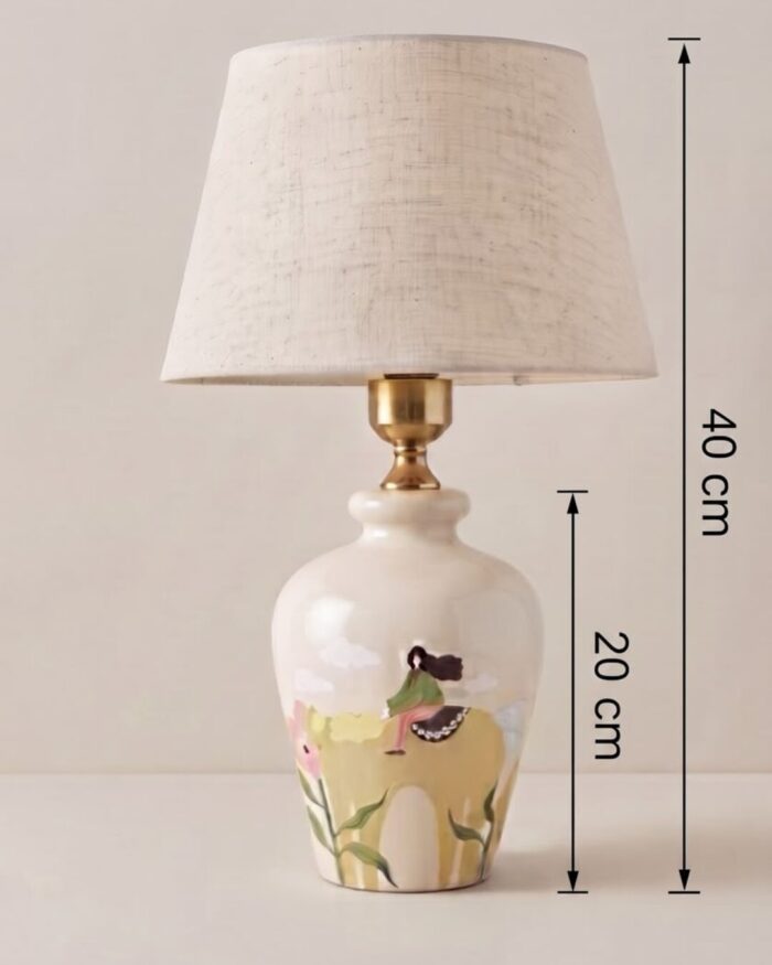 Hand-Painted Meadow Wooden Table Lamp, 40 cm, Creamy - Image 4