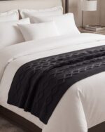 Cable-Knit Cotton Throw Blanket, 135 × 300 cm, black ,grey and beige