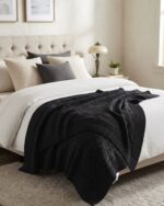 Cable-Knit Cotton Throw Blanket, 135 × 300 cm, black ,grey and beige - Image 2