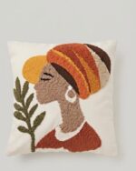 Tufted Woman with Botanical Leaf Branch Cotton Cushion, 45 × 45 cm, multicolr
