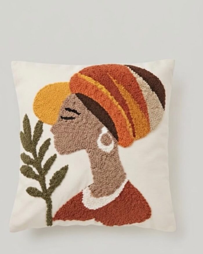 Tufted Woman with Botanical Leaf Branch Cotton Cushion, 45 × 45 cm, multicolr - Image 1