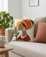 Tufted Woman with Botanical Leaf Branch Cotton Cushion, 45 × 45 cm, multicolr - Image 2
