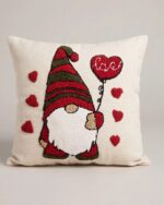 Festive Gnome with Heart Balloon Punch Needle Cotton Cushion, 45 × 45 cm, Red/Green