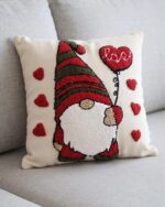 Festive Gnome with Heart Balloon Punch Needle Cotton Cushion, 45 × 45 cm, Red/Green - Image 2