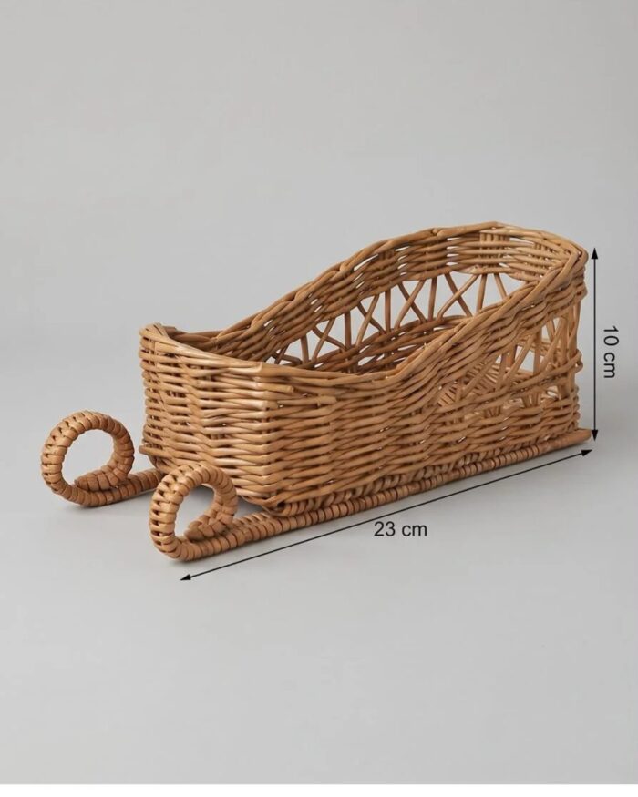 Rustic Wicker Sleigh Wicker Decoration for Tabletop, 23 × 10 cm, warm tan color - Image 2