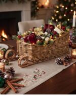 Rustic Wicker Sleigh Wicker Decoration for Tabletop, 23 × 10 cm, warm tan color - Image 3