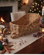Rustic Wicker Sleigh Wicker Decoration for Tabletop, 23 × 10 cm, warm tan color
