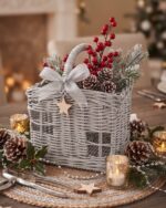 Rustic with Bow and Wooden Star Wicker Decoration, 20 × 20 cm and 15 × 15 cm, Light Grey - Image 3