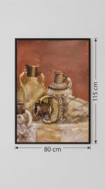 Vintage Pottery Still Life Wooden Painting, 80 × 115 cm, Terracotta/Beige - Image 3