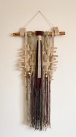 Handcrafted Woven Macrame Cotton Wall Hanging, 60 × 115 cm, Beige/Olive Green - Image 2