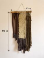 Boho Macrame Woven Panel Wooden Wall Hanging, 60 × 115 cm, Beige/Brown