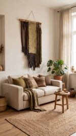 Boho Macrame Woven Panel Wooden Wall Hanging, 60 × 115 cm, Beige/Brown - Image 2