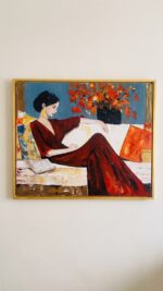 Elegant Woman Portrait Acrylic Painting, 125 × 105 cm, [red]