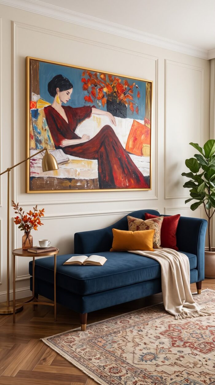 Elegant Woman Portrait Acrylic Painting, 125 × 105 cm, [red] - Image 2