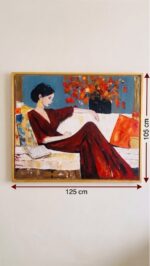 Elegant Woman Portrait Acrylic Painting, 125 × 105 cm, [red] - Image 3