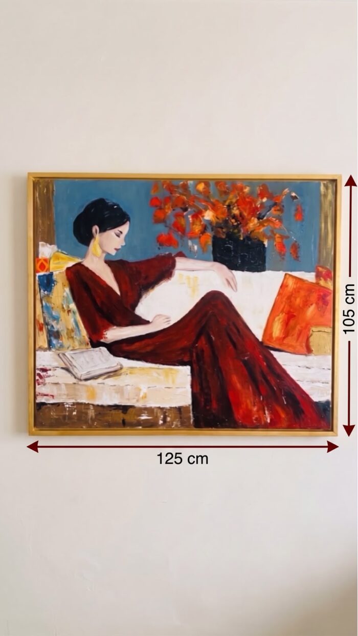 Elegant Woman Portrait Acrylic Painting, 125 × 105 cm, [red] - Image 3
