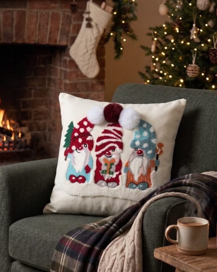 Tufted Gnome Pattern Cotton Cushion, 45 × 45 cm, Multicolor - Image 2