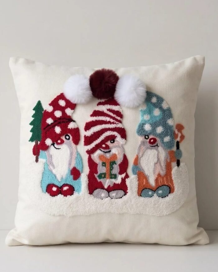 Tufted Gnome Pattern Cotton Cushion, 45 × 45 cm, Multicolor - Image 3