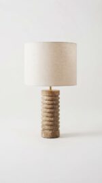 Ribbed Marble Table Lamp, 60 cm, Brown/Off-White