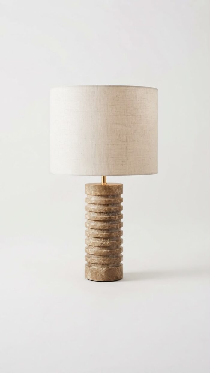 Ribbed Marble Table Lamp, 60 cm, Brown/Off-White - Image 1