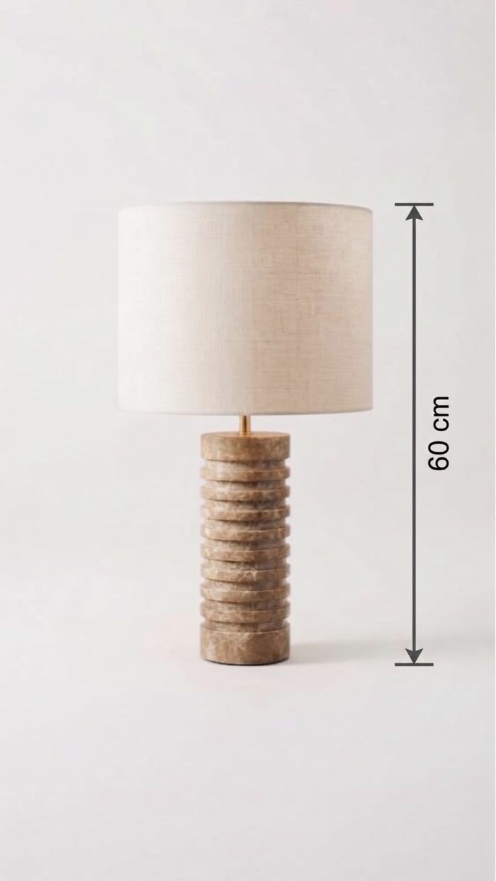 Ribbed Marble Table Lamp, 60 cm, Brown/Off-White - Image 2
