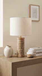 Ribbed Marble Table Lamp, 60 cm, Brown/Off-White - Image 3