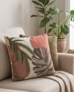 Botanical Embroidered Cotton Cushion, 45 × 45 cm, Multicolor - Image 3