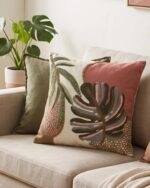 Botanical Embroidered Cotton Cushion, 45 × 45 cm, Multicolor